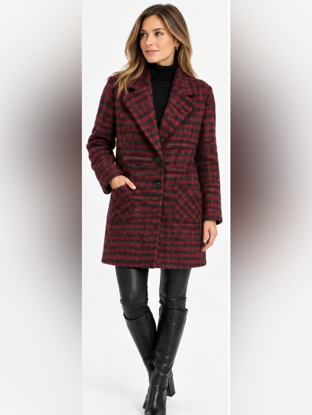 Vintage Hettemarks Italy Wool Mohair Coat Burgundy Black L XL NWT